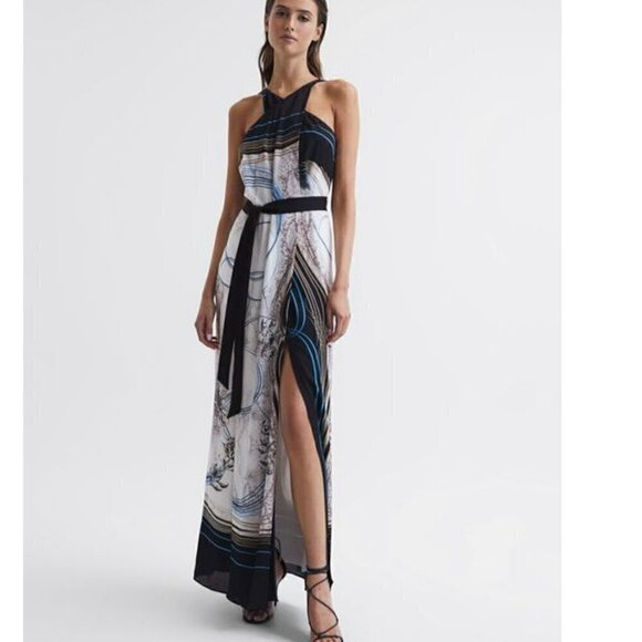 Reiss Dresses & Skirts - NEW Reiss Hope Jewel Print Halter Maxi Dress Navy White 10 evening formal